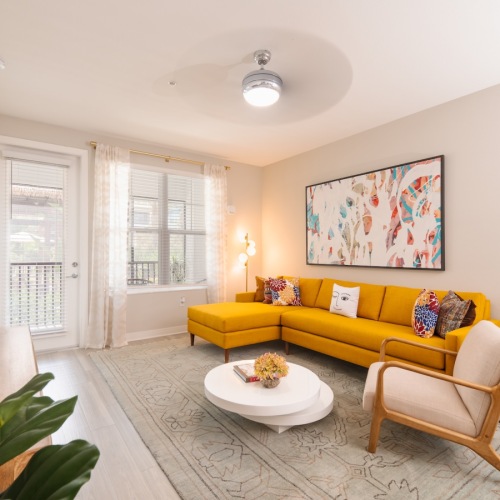living room with large windows